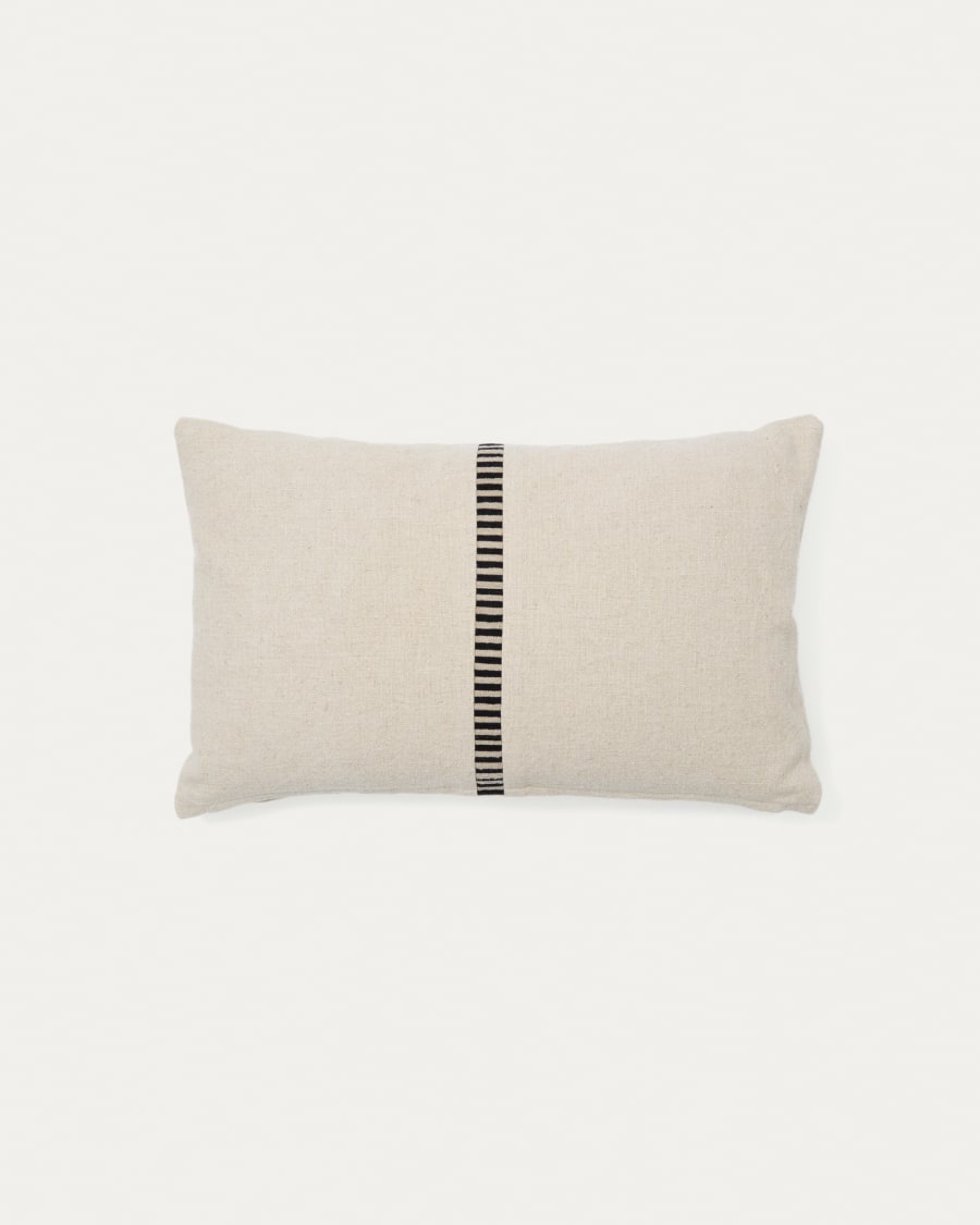 Ardit beige linen and cotton cushion cover contrasting black embroidered stripe 30 x 50 cm