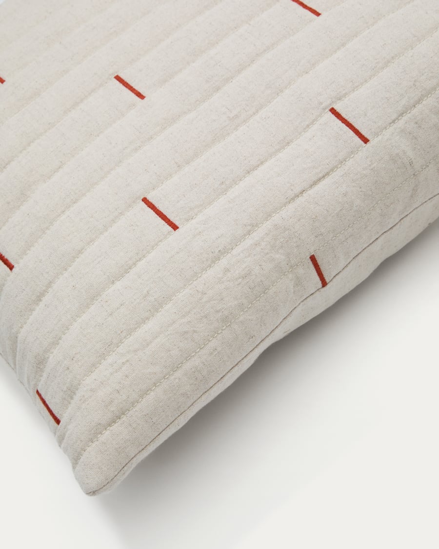 Blaina cushion cover in white linen with a red embroidery feature, 45 x 45 cm