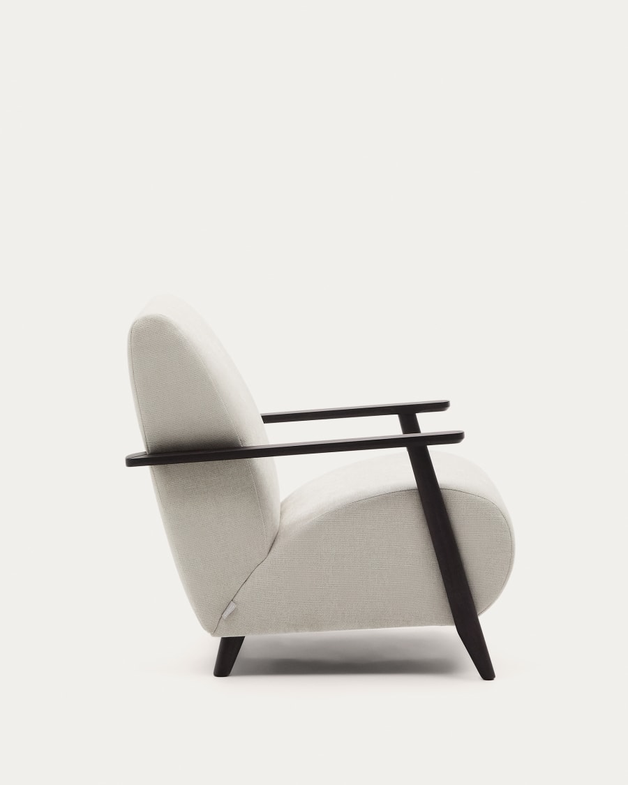 Meghan armchair in pearl chenille and with solid beech wood in a wenge finish FSC Mix Credit