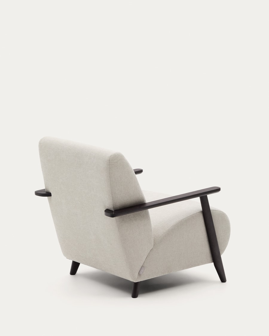 Meghan armchair in pearl chenille and with solid beech wood in a wenge finish FSC Mix Credit