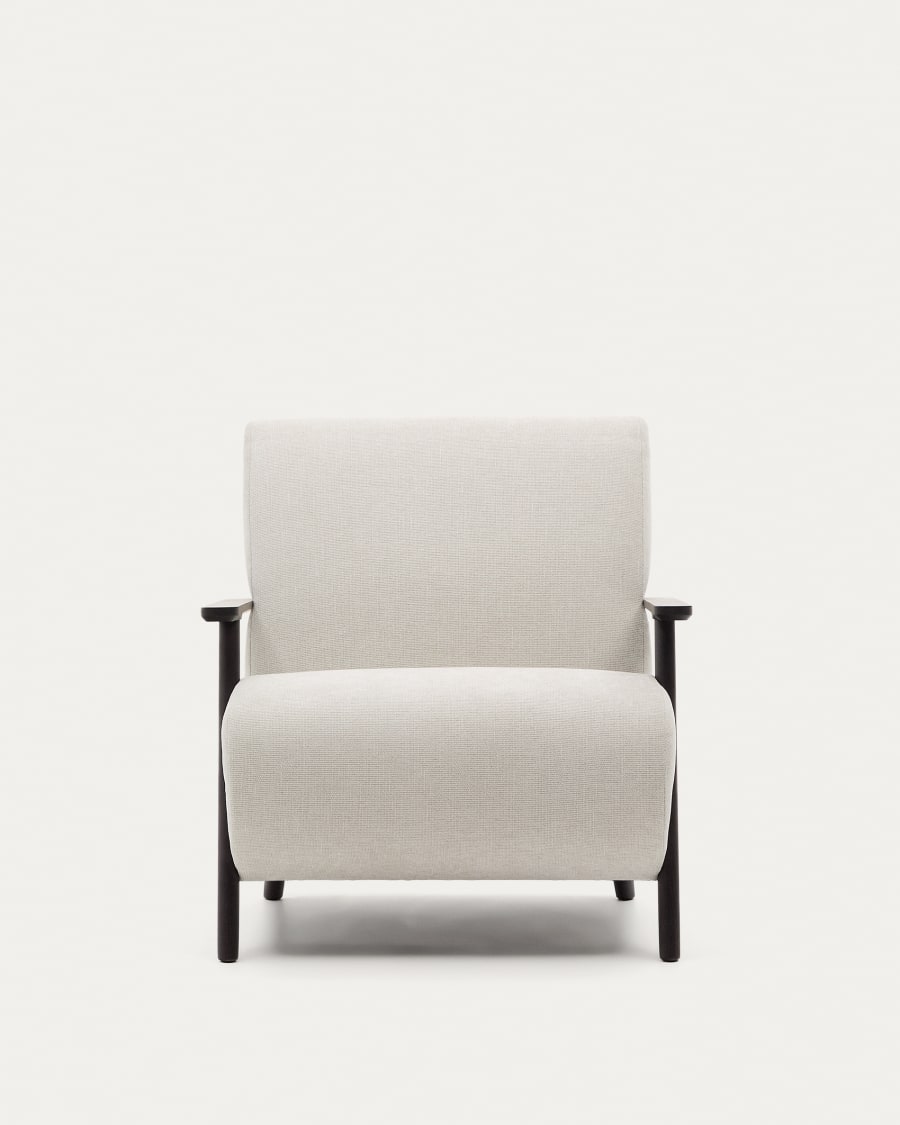 Meghan armchair in pearl chenille and with solid beech wood in a wenge finish FSC Mix Credit