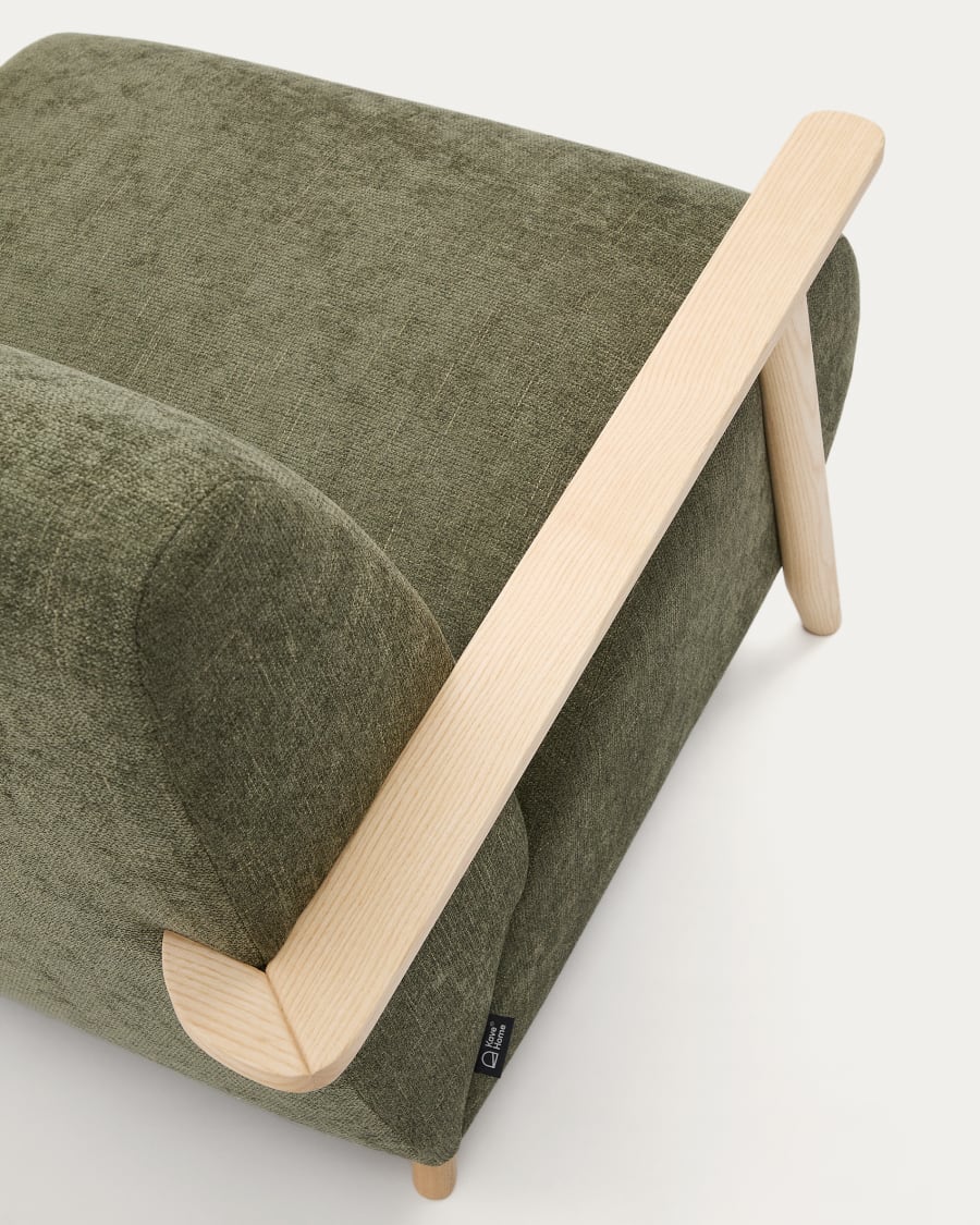 Meghan armchair in green chenille and with solid beech wood in a natural finish FSC Mix Credit