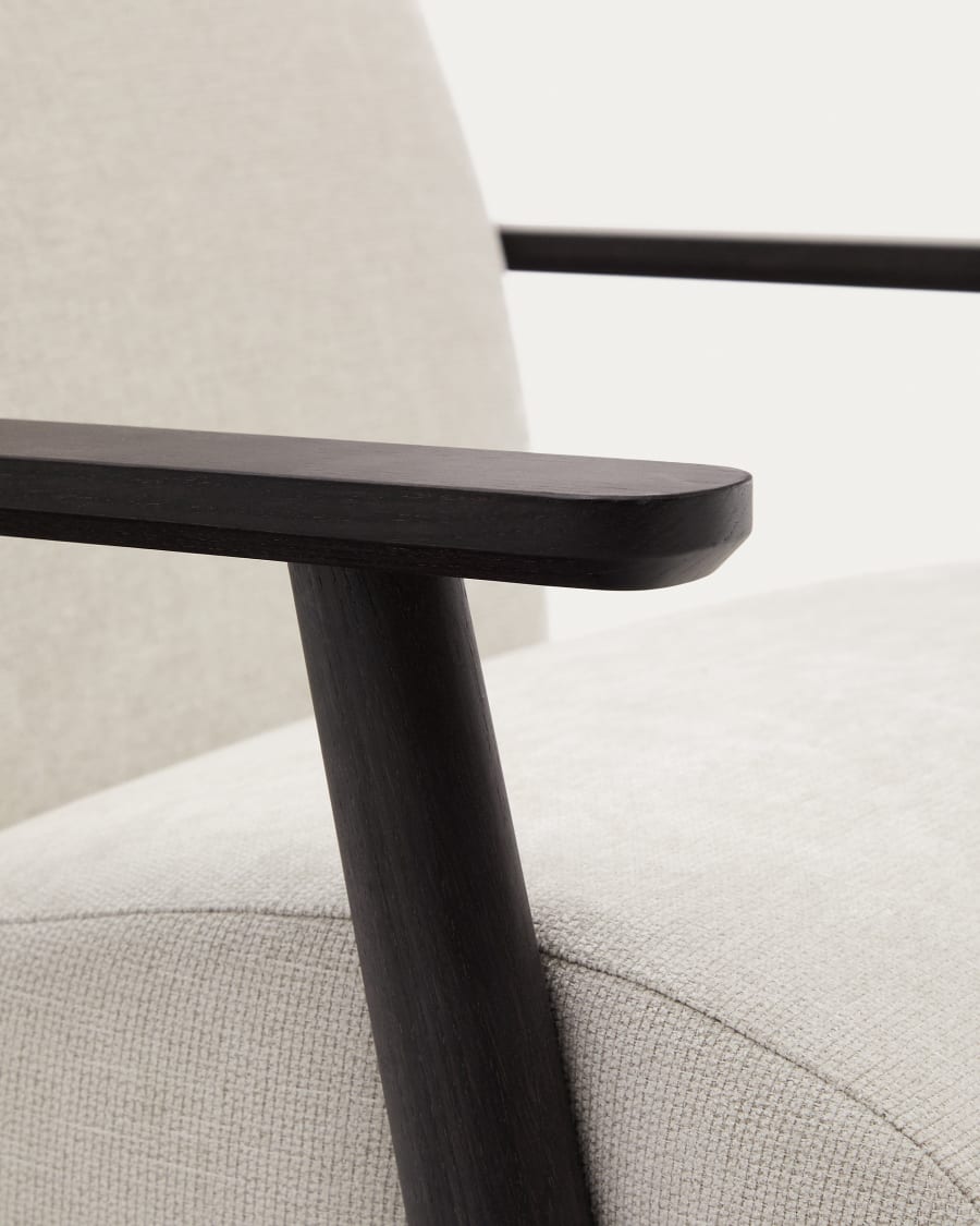 Meghan armchair in pearl chenille and with solid beech wood in a wenge finish FSC Mix Credit