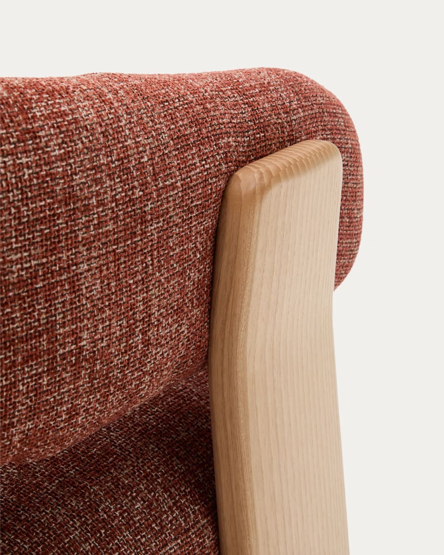 Granite terracotta chenille armchair with solid ash wood legs in a natural finish FSC 100%
