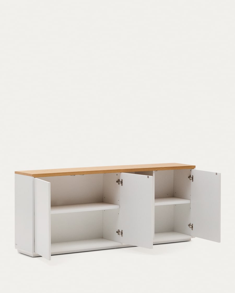 Abilen oak wood veneer 3 door sideboard with white lacquer, 180 x 75 cm FSC 100%