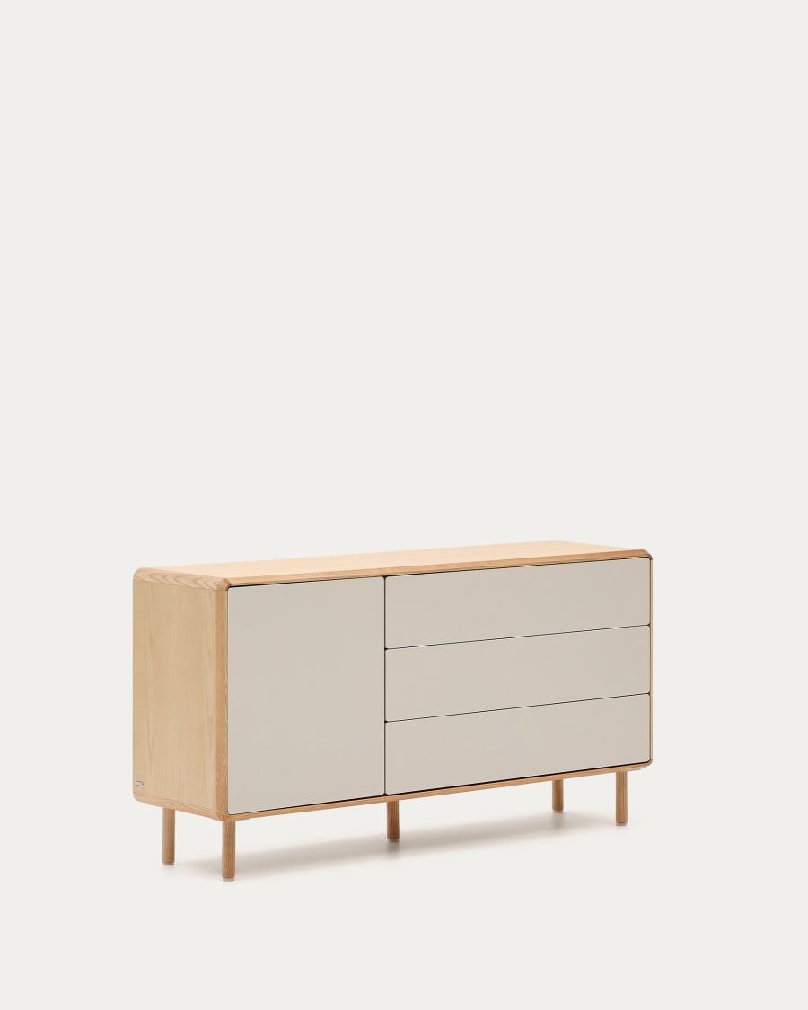 Anielle solid ash & ash veneer sideboard with 1 door and 3 drawers, 150 x 78 cm