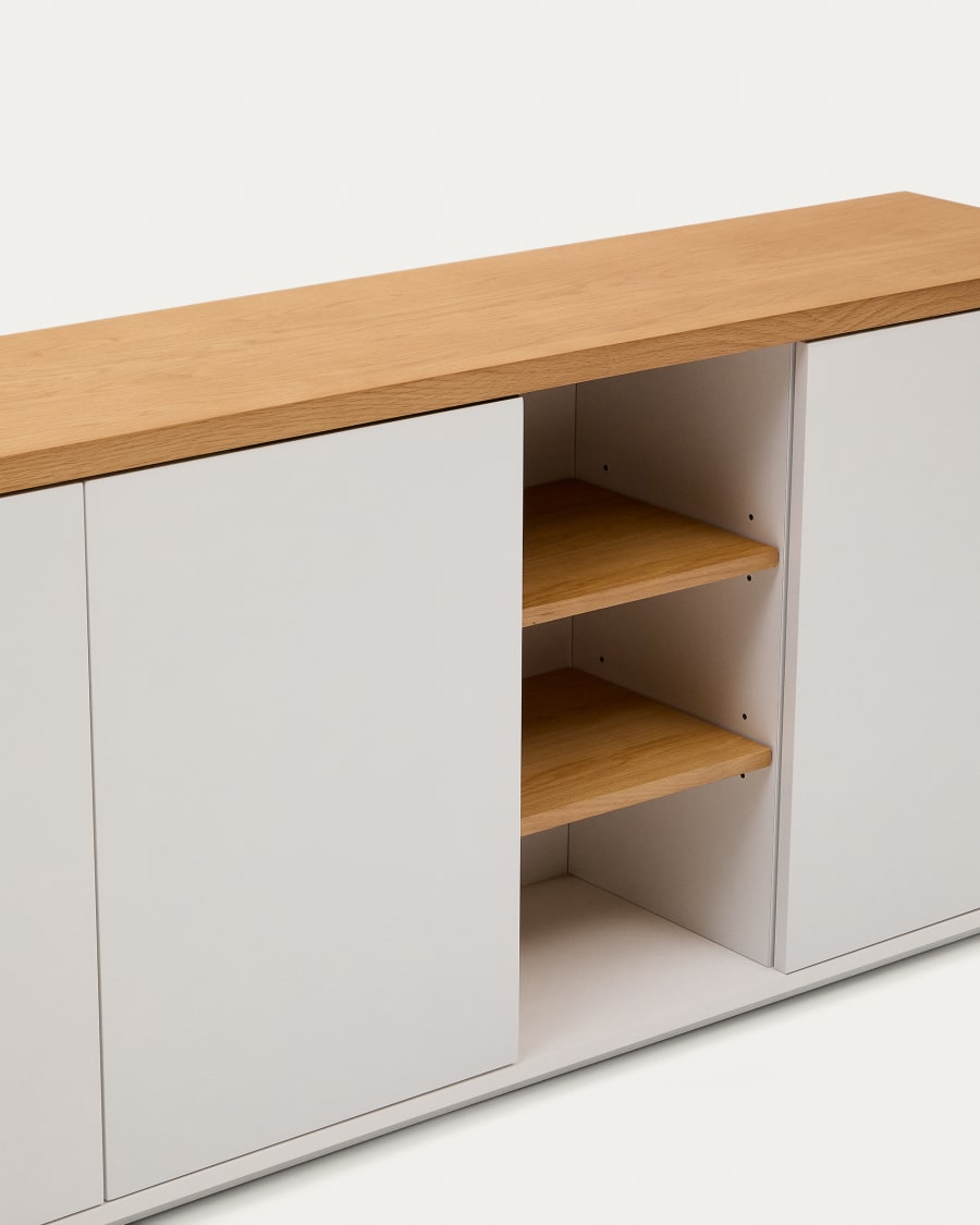 Abilen oak wood veneer 3 door sideboard with white lacquer, 180 x 75 cm FSC 100%
