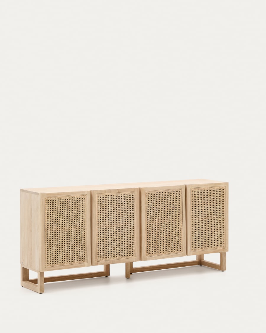 Rexit sideboard with 4 doors in solid and veneer mindi wood with rattan, 180 x 78 cm