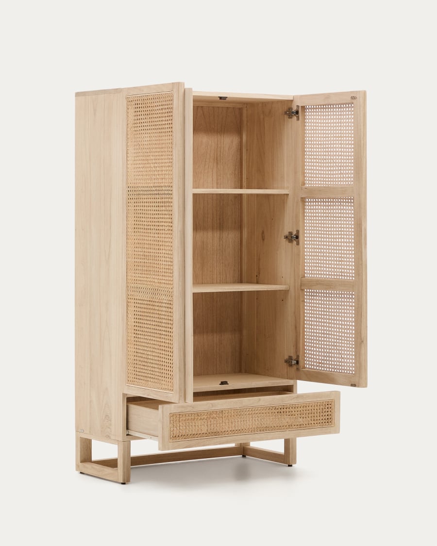 Rexit solid mindi wood and veneer wardrobe with rattan 90 x 160 cm