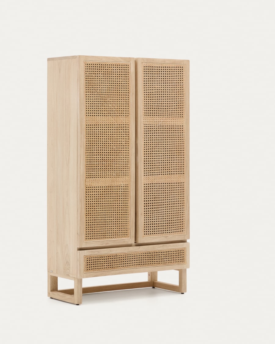 Rexit solid mindi wood and veneer wardrobe with rattan 90 x 160 cm