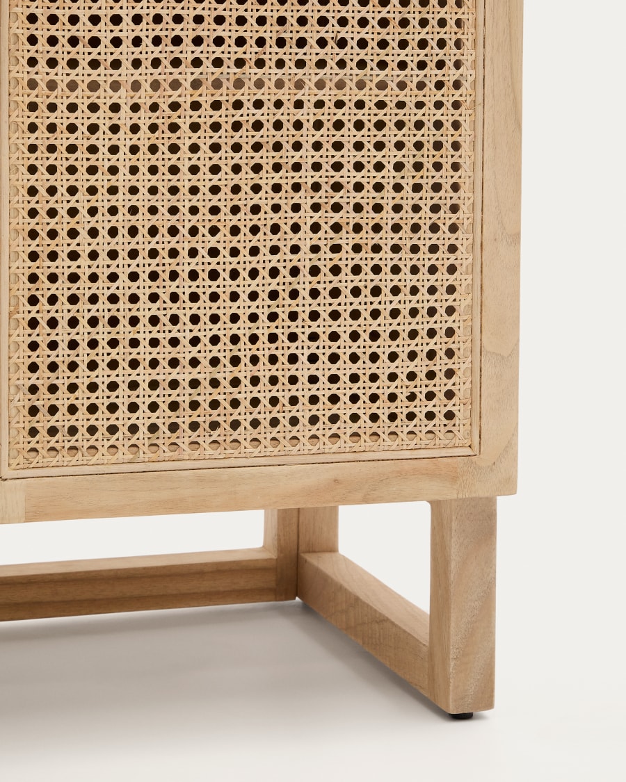 Rexit sideboard with 4 doors in solid and veneer mindi wood with rattan, 180 x 78 cm