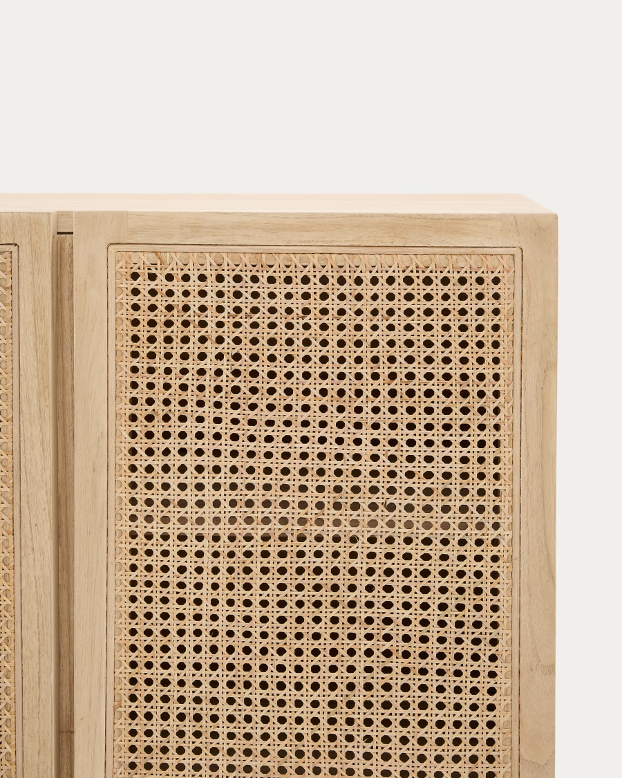 Rexit sideboard with 4 doors in solid and veneer mindi wood with rattan, 180 x 78 cm