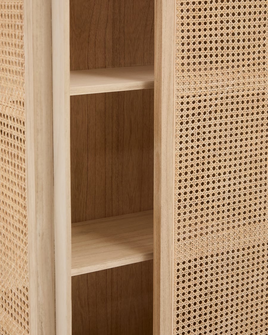 Rexit solid mindi wood and veneer wardrobe with rattan 90 x 160 cm