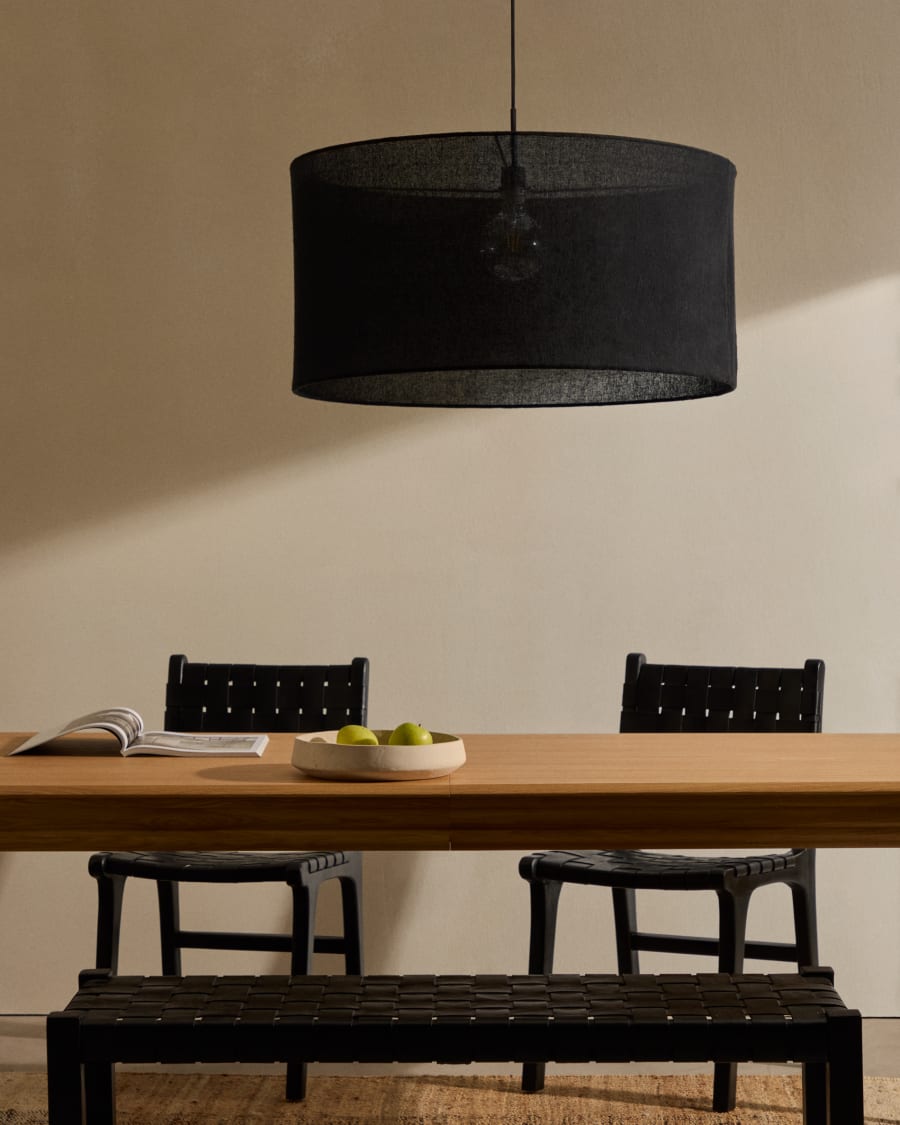 Lampenschirm für Deckenleuchte Mariela aus Leinen mit schwarzem Finish Ø 80 x 40 cm