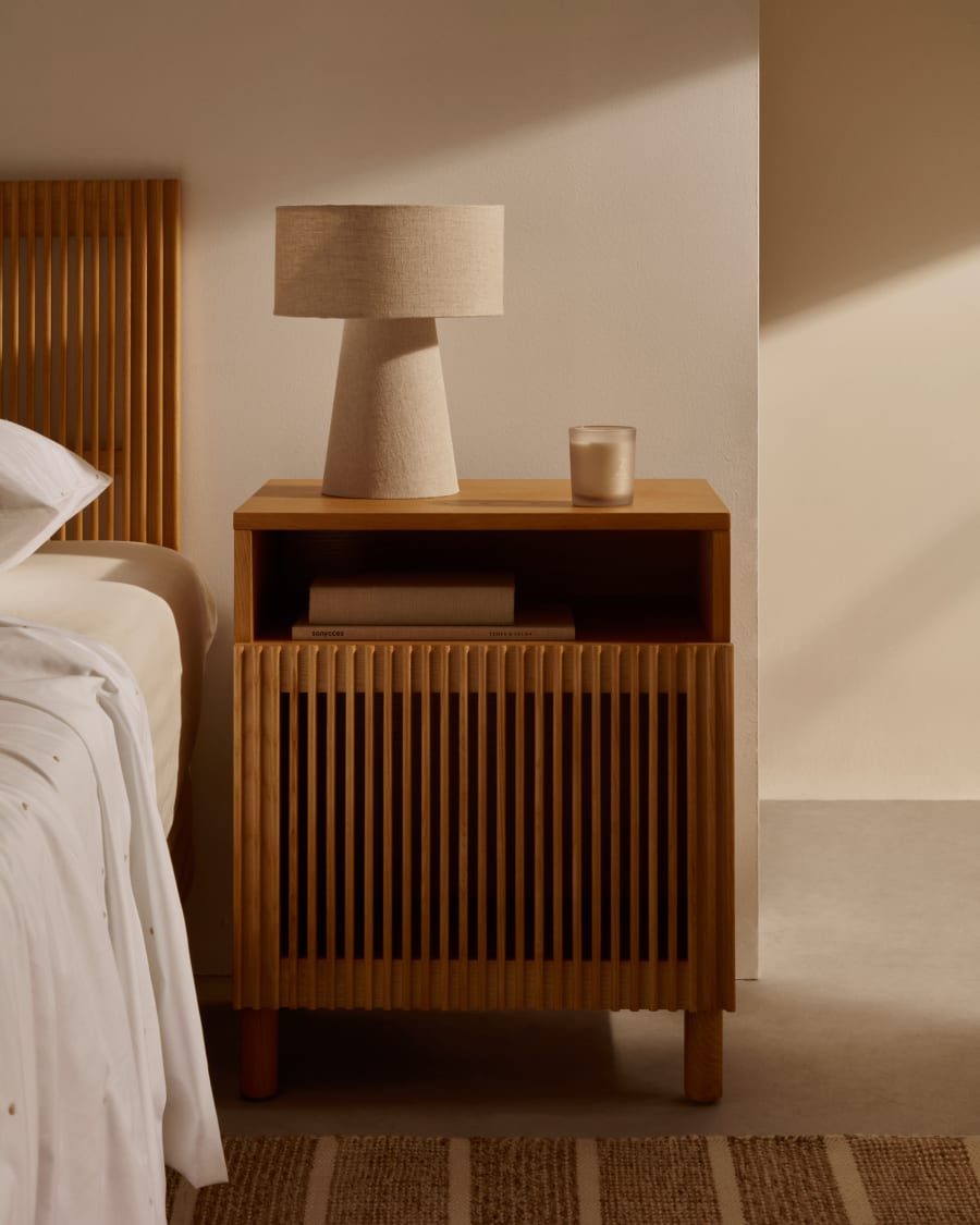 Beyla bedside table in solid oak wood and oak veneer 53 x 62cm FSC 100%