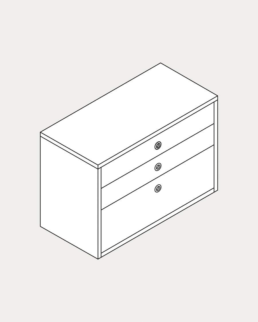 Cassettiera tripla Krea pavimento 3 file 3 cassetti 700x348-423 mm