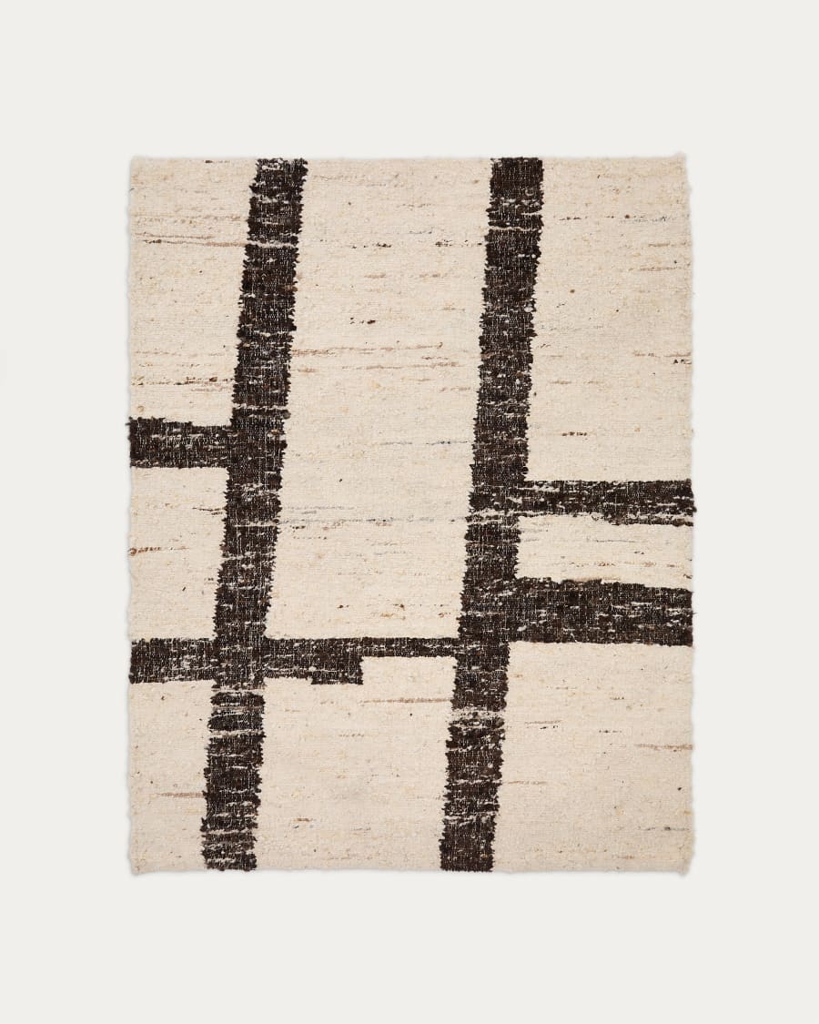Hadin beige and brown graphic wool jacquard rug, 160 x 230 cm
