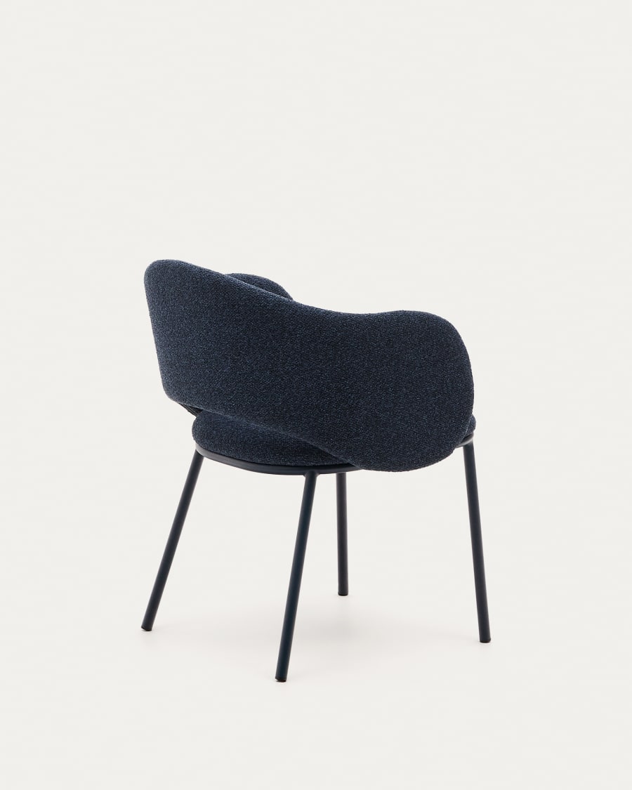 Maina chair in thick blue chenille and steel legs with blue finish FSC Mix Credit
