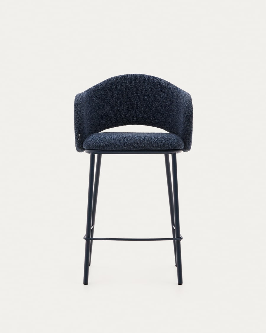 Maina stool in blue chenille and steel legs with blue finish FSC Mix Credit 65 cm
