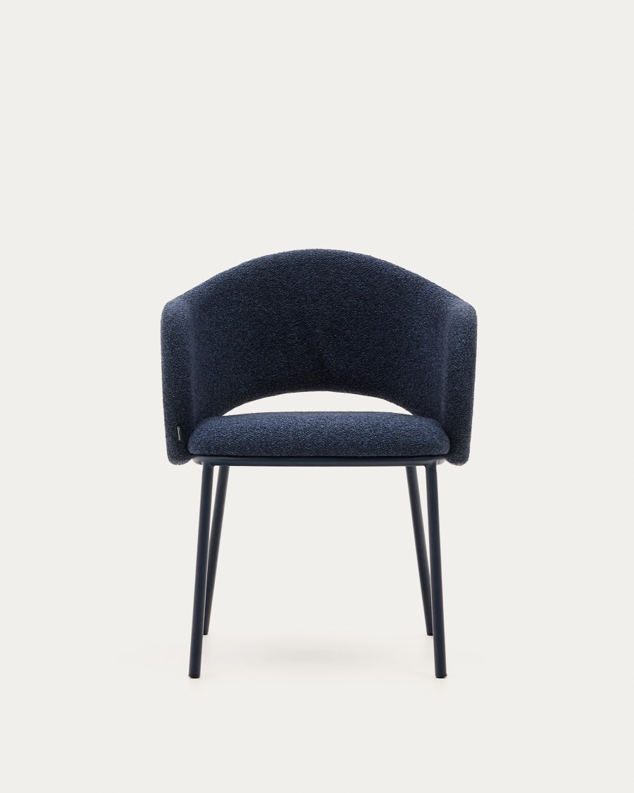 Maina chair in thick blue chenille and steel legs with blue finish FSC Mix Credit