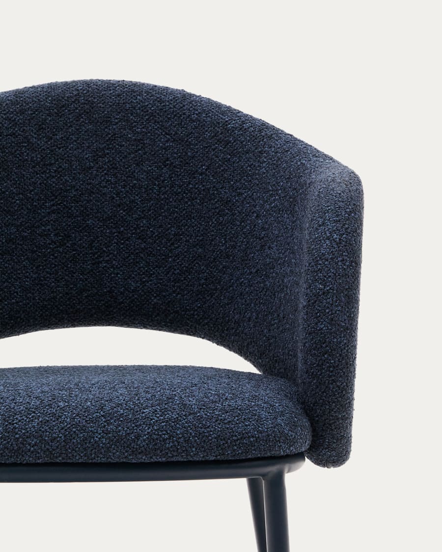 Maina chair in thick blue chenille and steel legs with blue finish FSC Mix Credit