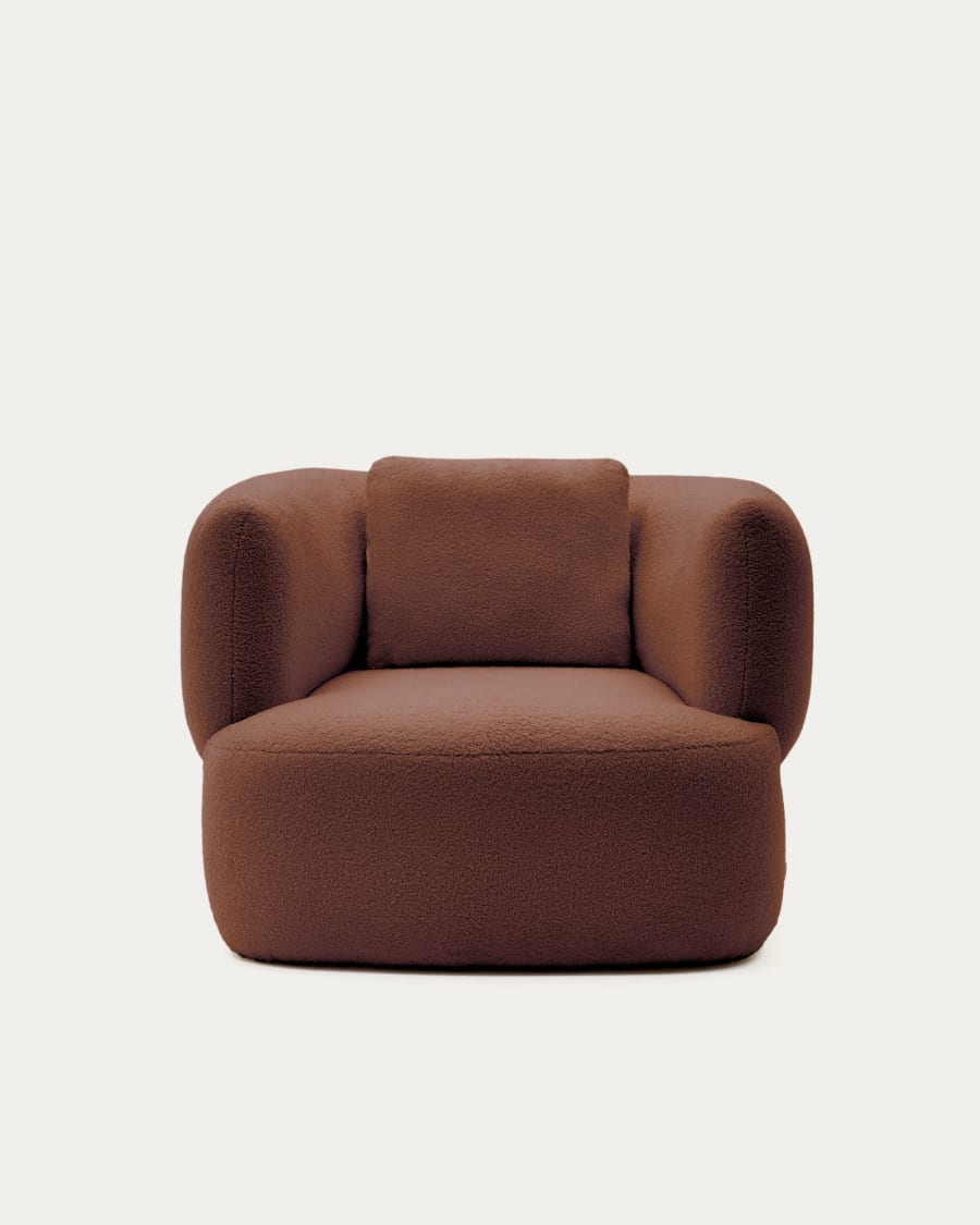 Martina armchair in terracotta bouclé with cushion