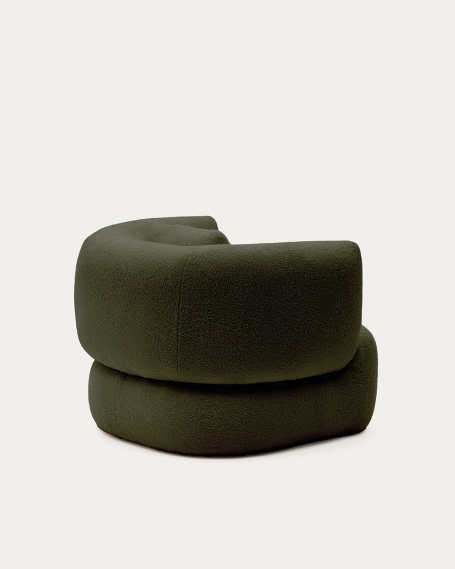 Martina armchair in dark green bouclé with cushion
