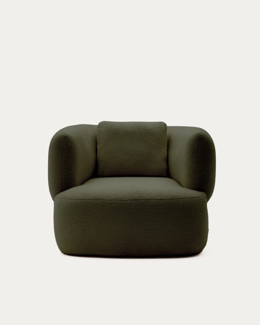 Martina armchair in dark green bouclé with cushion