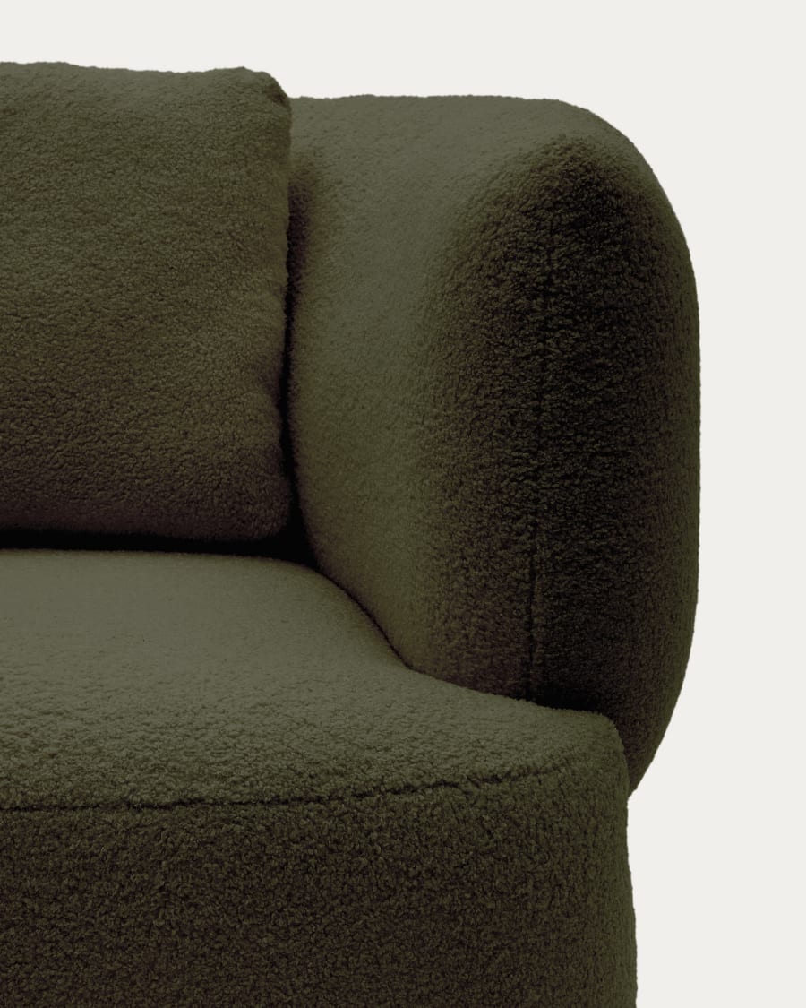 Martina armchair in dark green bouclé with cushion