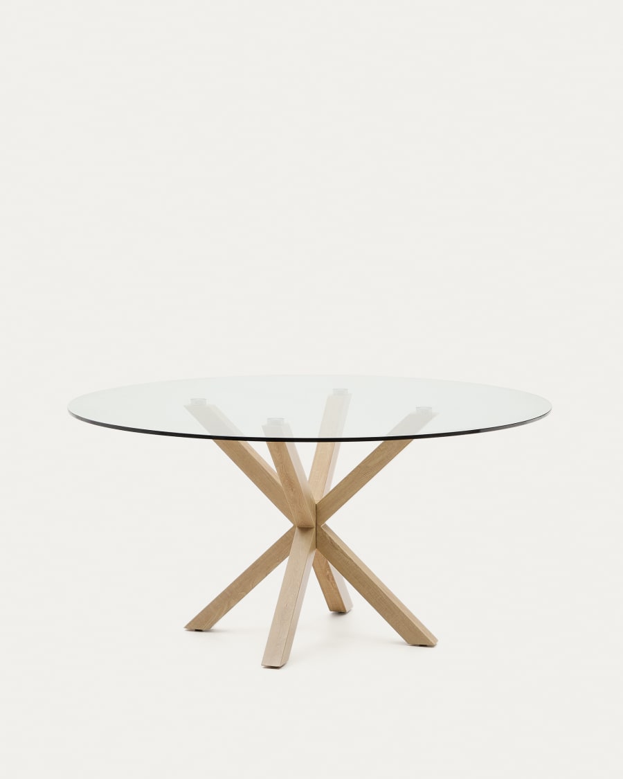 Argo round glass table and wood effect steel legs Ø 150 cm