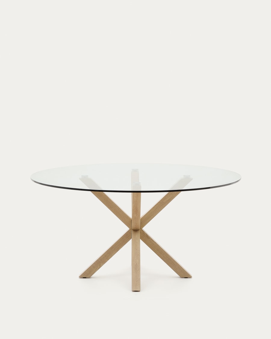 Argo round glass table and wood effect steel legs Ø 150 cm