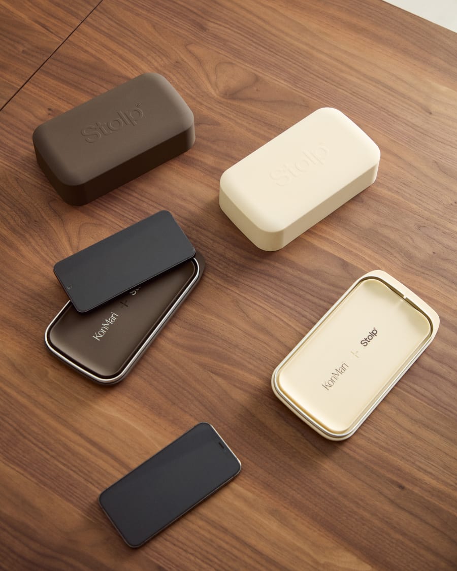 Faraday box for mobile phones in collaboration with Stolp® x KonMari, sand-coloured