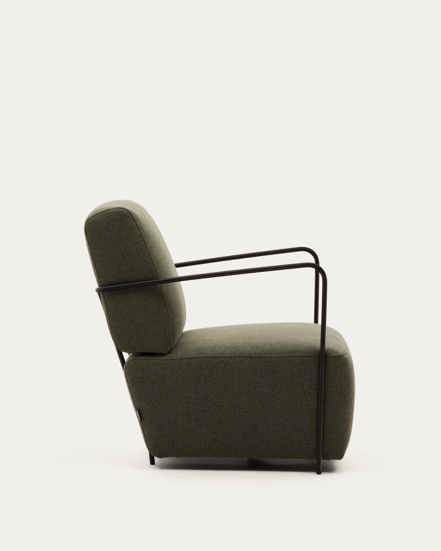 Gamer green armchair with metal in a black matte painted finish