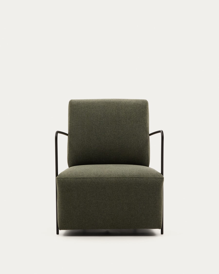 Gamer green armchair with metal in a black matte painted finish