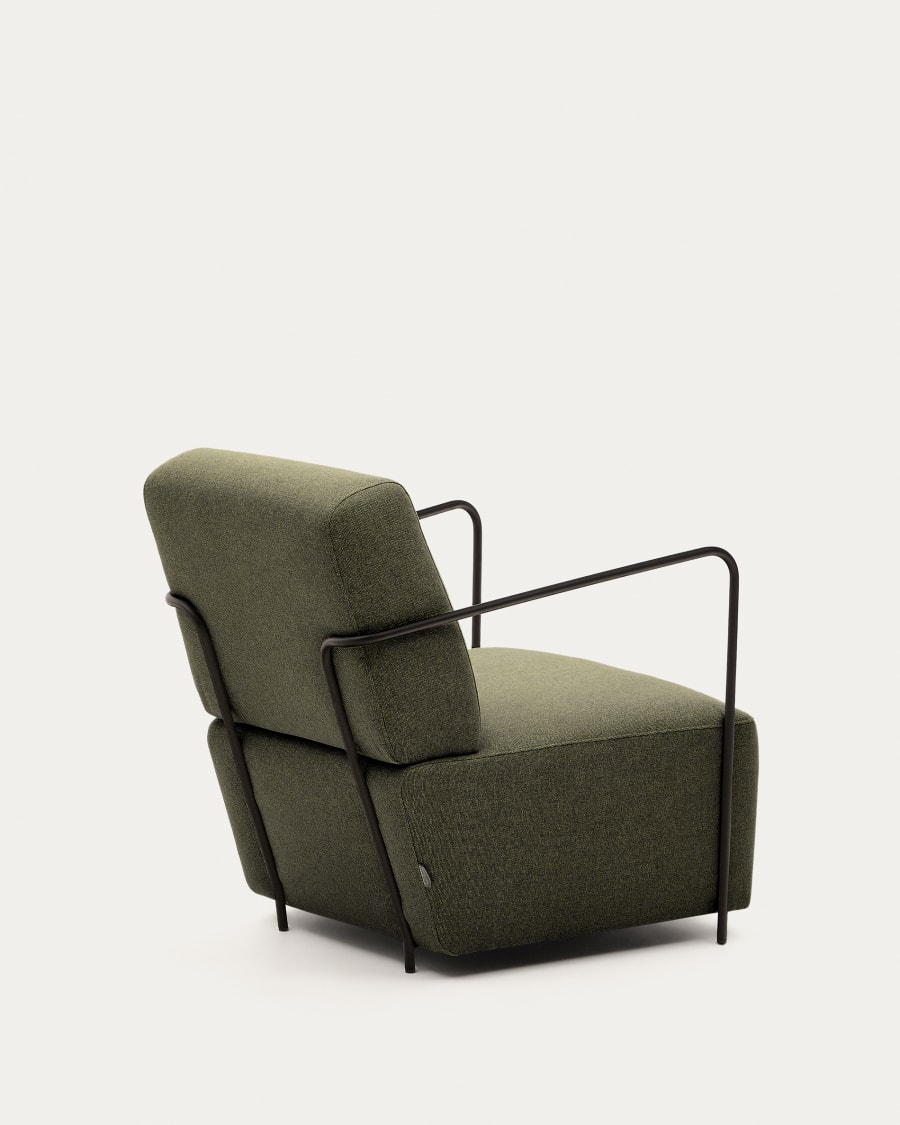 Gamer green armchair with metal in a black matte painted finish