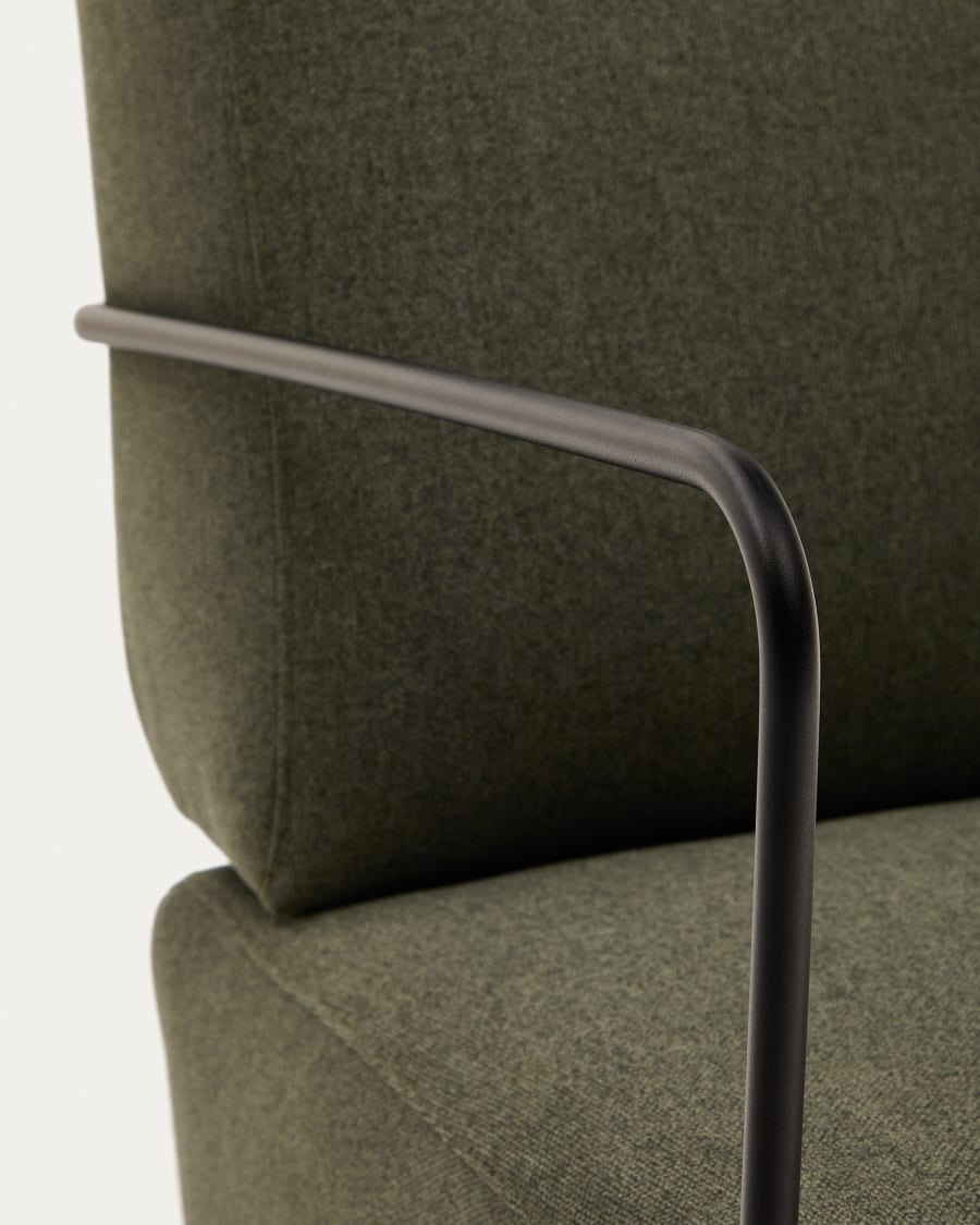 Gamer green armchair with metal in a black matte painted finish