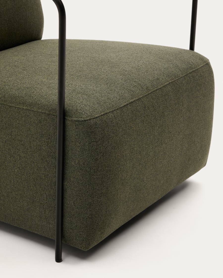Gamer green armchair with metal in a black matte painted finish