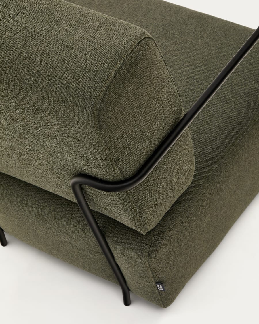 Gamer green armchair with metal in a black matte painted finish