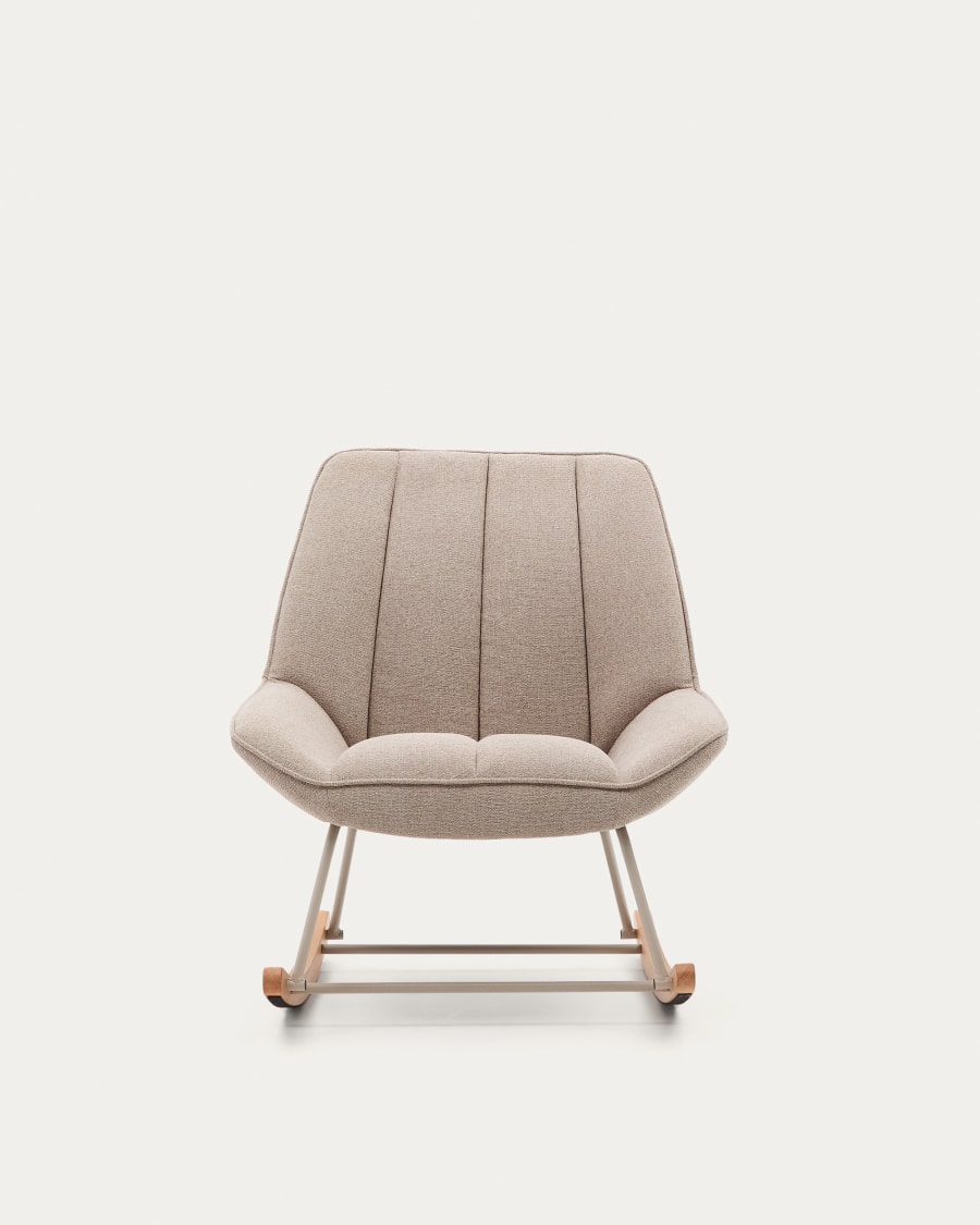 Marlina  rocking chair in beige chenille fabric and a metal structure in a grey matte paint finish