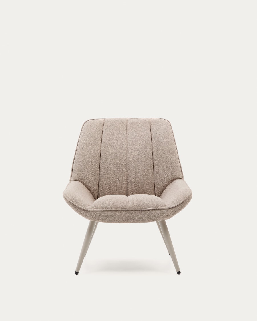 Marlina armchair in beige chenille fabric with steel legs in a grey matte paint finish