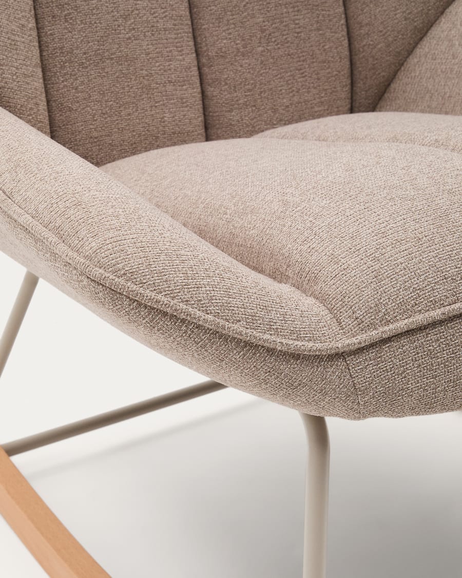 Marlina  rocking chair in beige chenille fabric and a metal structure in a grey matte paint finish