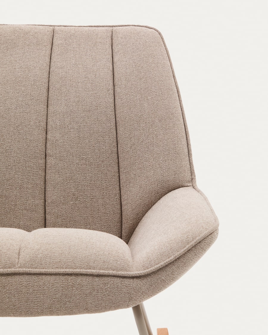 Marlina  rocking chair in beige chenille fabric and a metal structure in a grey matte paint finish