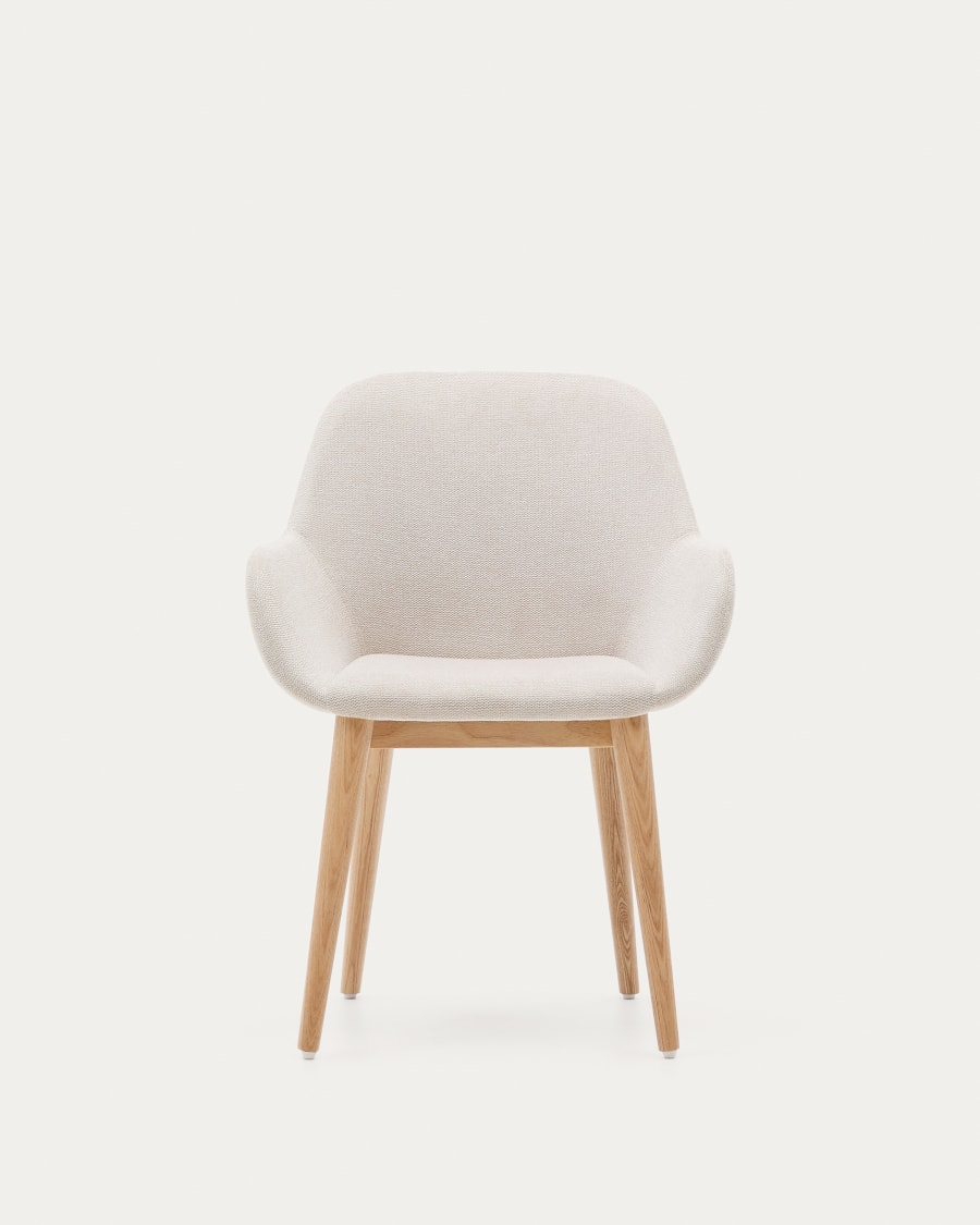 Konna chair in beige with solid ash wood legs in a natural finish