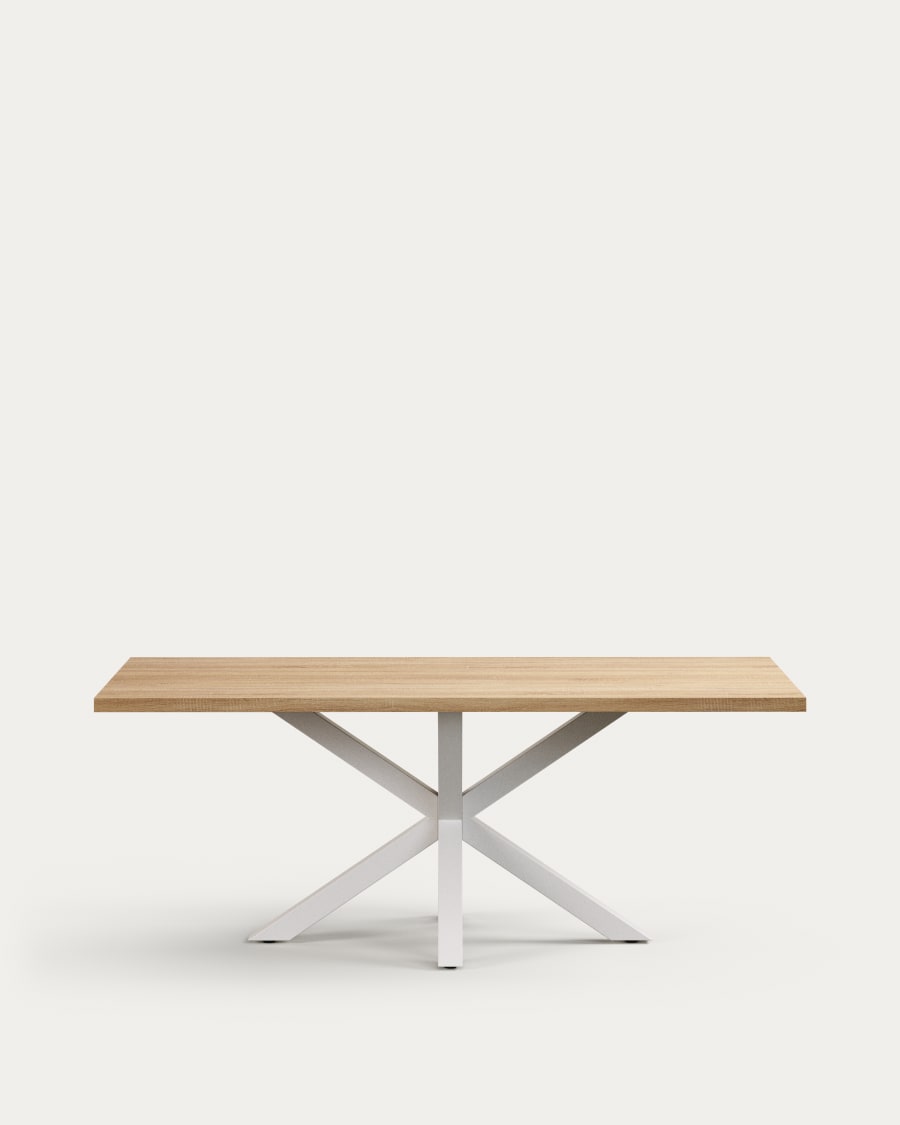 Argo table in melamine with natural finish and steel legs with white finish 200 x 100 cm