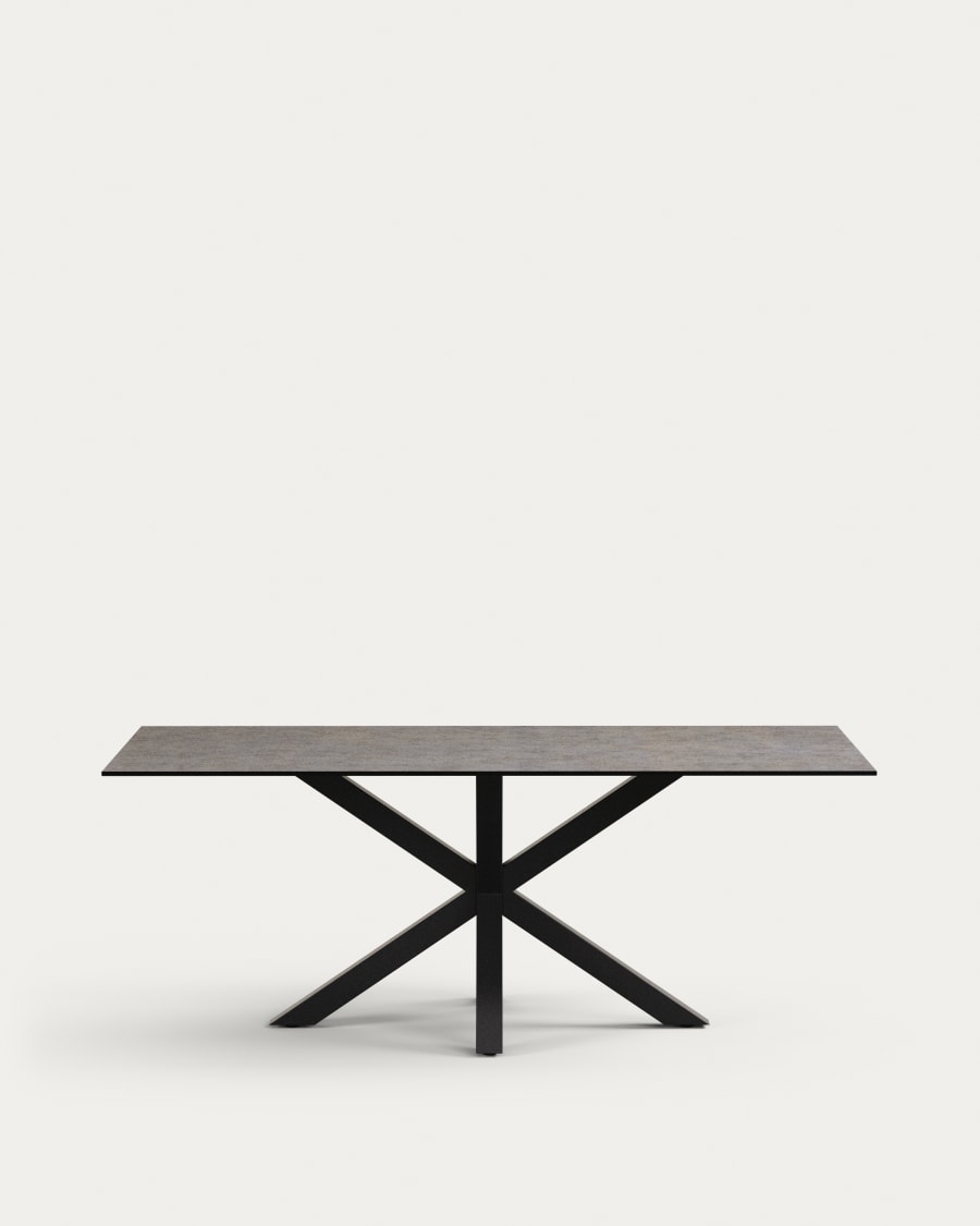 Argo table in Iron Moss porcelain and steel legs with black finish, 200 x 100 cm