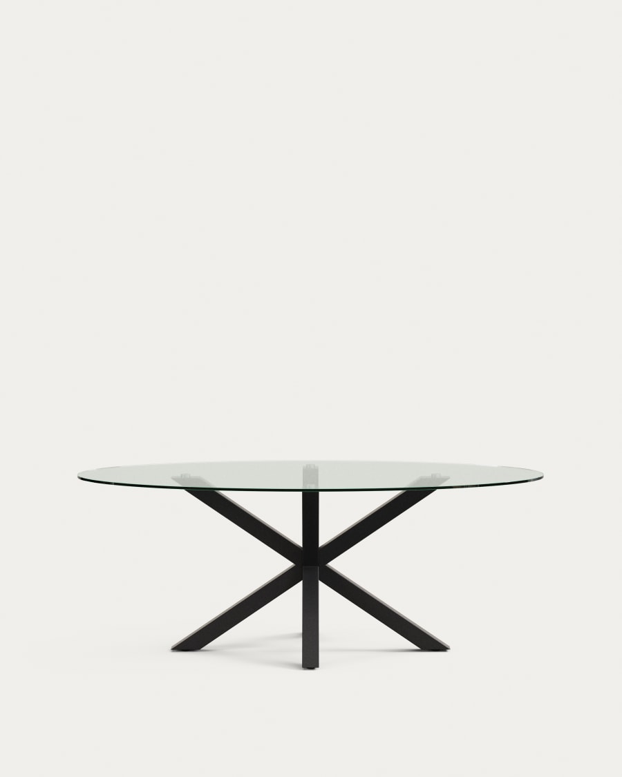 Argo oval table in glass and steel legs with black finish Ø 200 x 100 cm