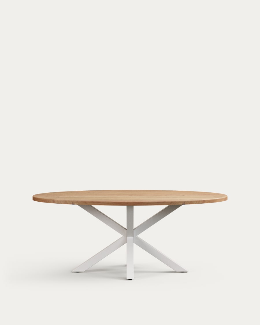 Argo oval table in solid acacia wood and steel legs with white finish Ø 200 x 100 cm