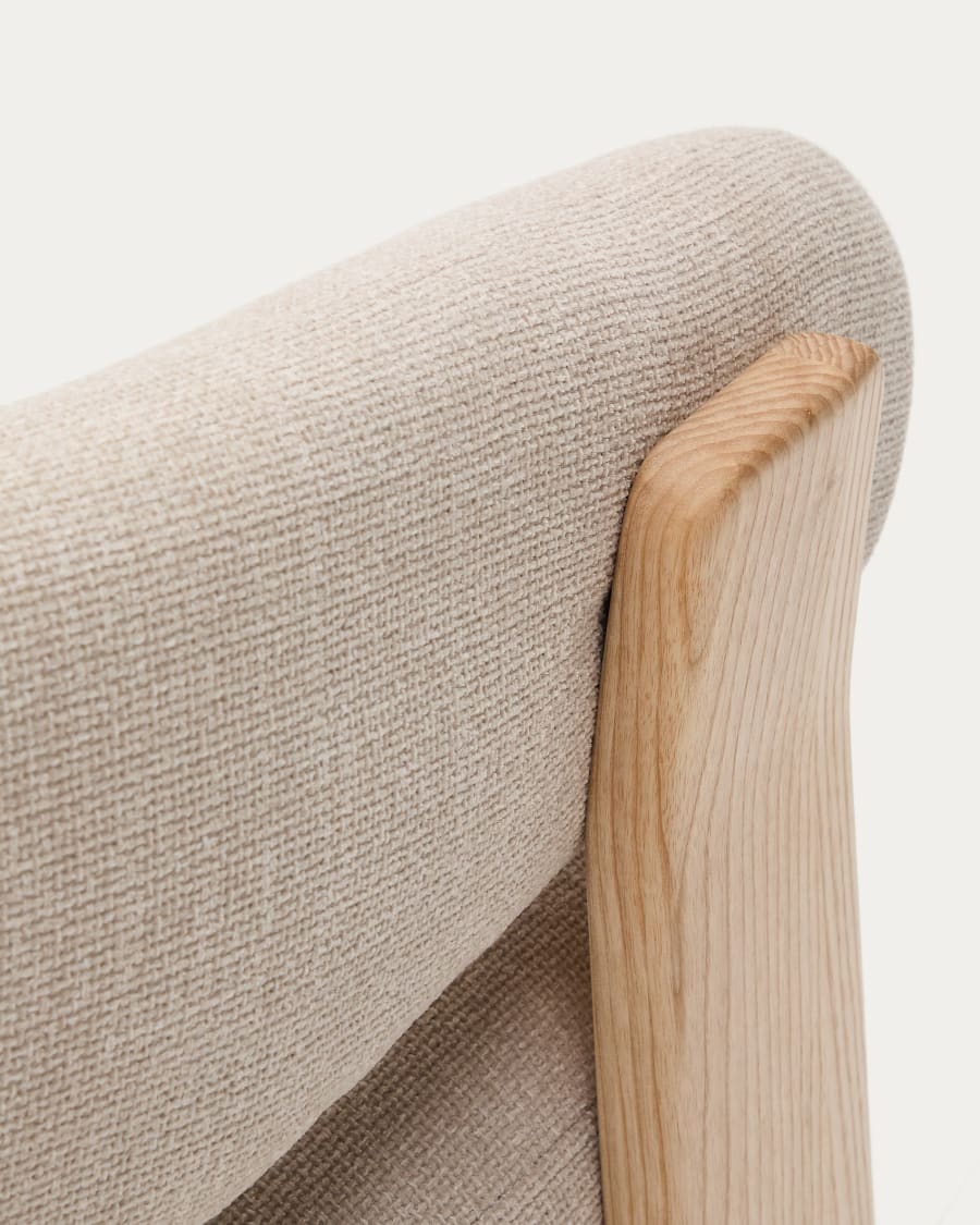 Granite beige chenille armchair with solid ash wood legs in a natural finish FSC 100%