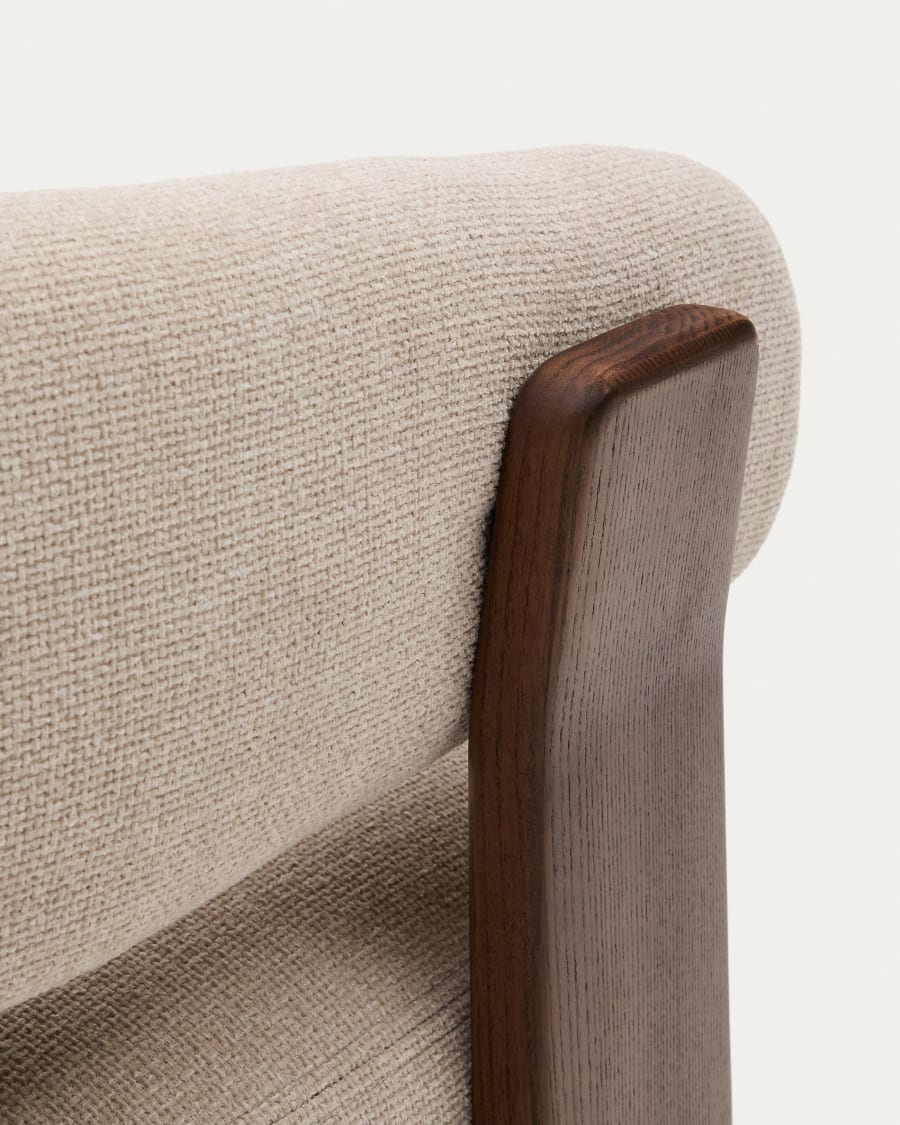 Granite beige chenille armchair with solid ash wood legs in a walnut finish FSC 100%