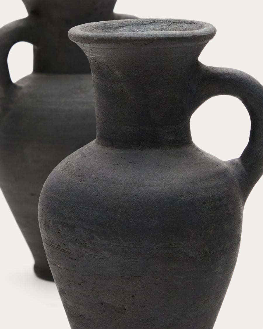 Tefare set of 2 terracotta vases in a black finish, 18 cm / 18 cm